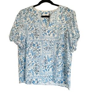 CECE Floral Print Short Puff Sleeve Blouse Top Size Large Cottagecore Peasant